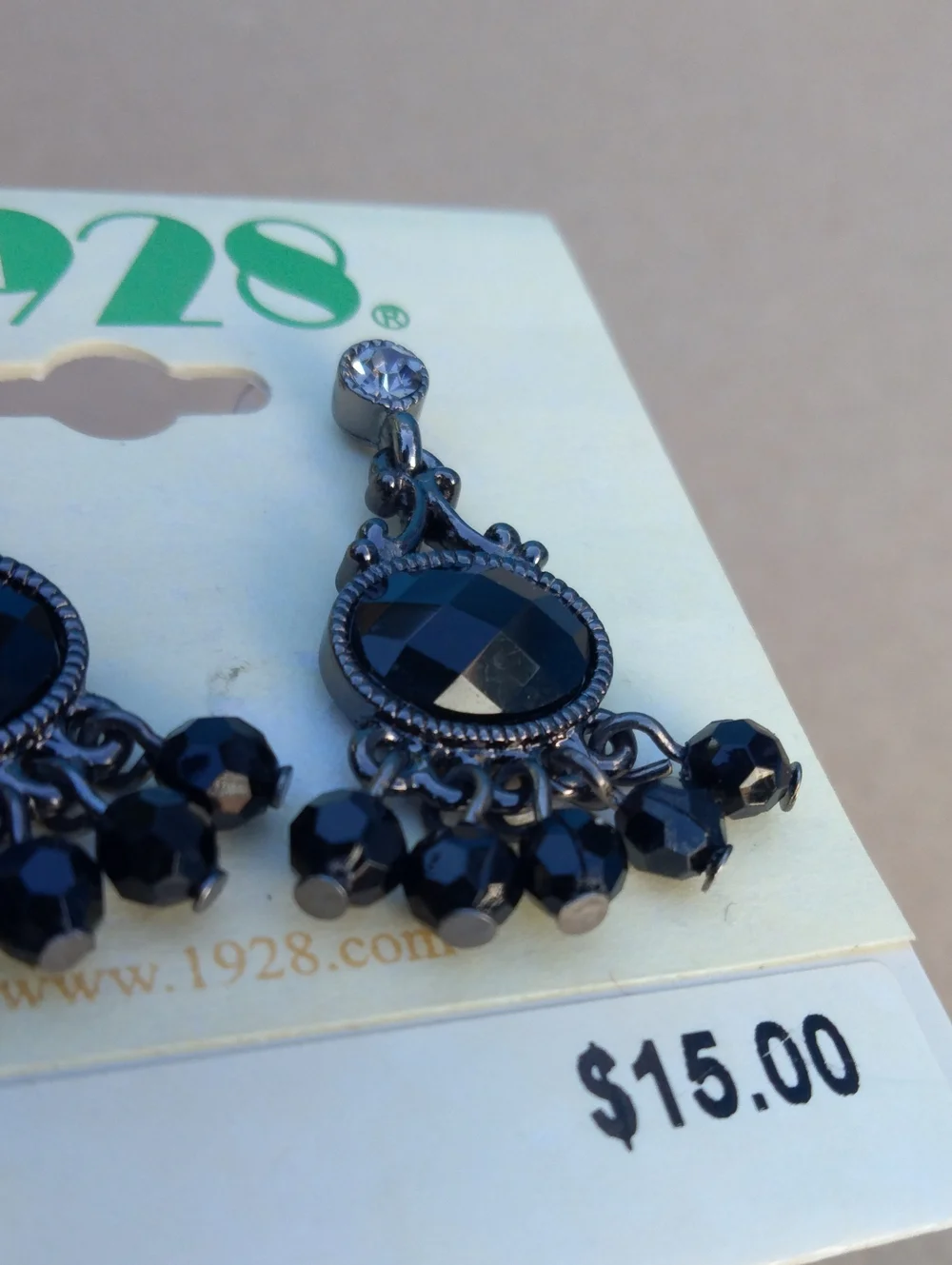 1928 Black Faceted Chandelier Drop Earrings 23068 Gothic/Victorian-inspired